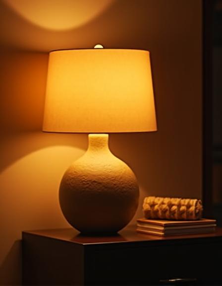 Lampe avec un pied en céramique texturée.
