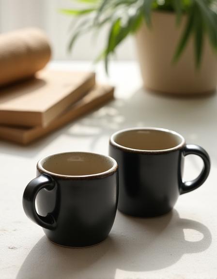 Ensemble de tasses à café en céramique artisanale.