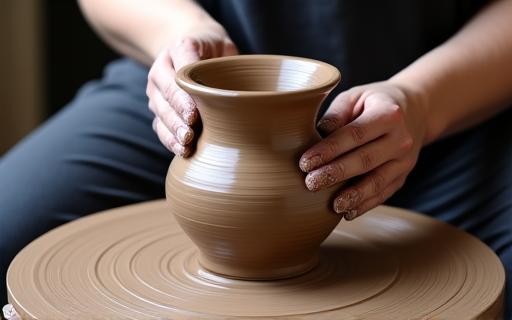Un pot prenant forme sur un tour de potier.